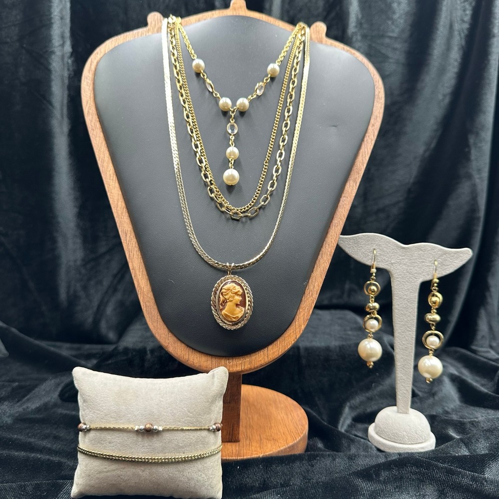 Vintage to Now Costume Jewelry Bundle Napierβ Cameo Pearl Gold Herringbone Lot